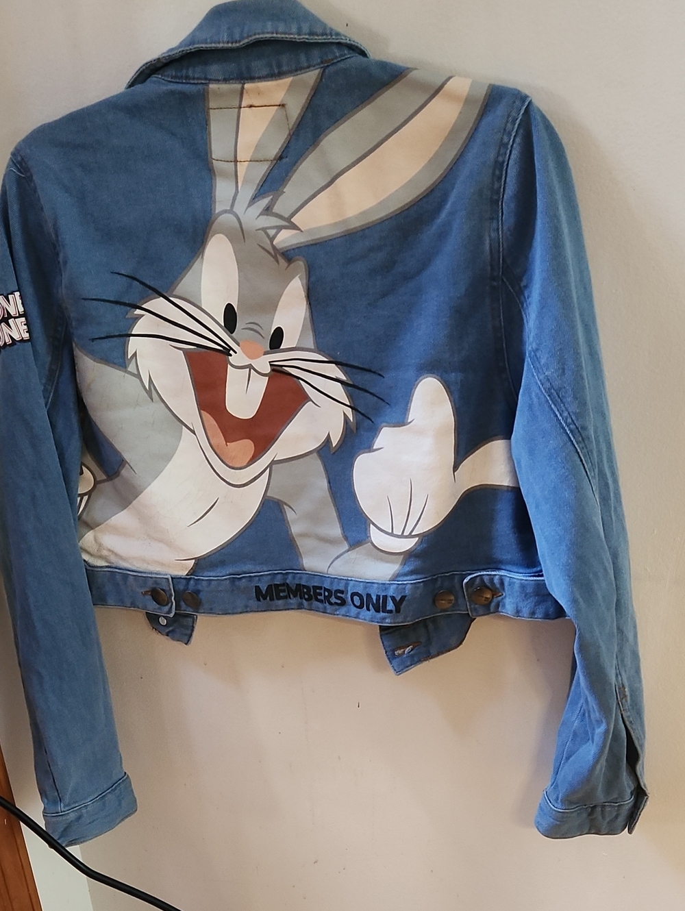 Members Only Light Blue Denim Jacket with Bugs Bunny Graphic